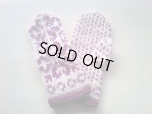 画像1: エストニア　　おばあちゃんの編んだ手袋  　　ピンクホワイト×グレープ