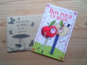 画像1: パリ　ミニカード＆封筒（BON POUR UN BISOU)リンゴ