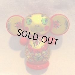 画像1: ロシア　ホフロマ塗り　チェブラーシカ木の人形　レッド×ゴールド　新品